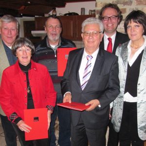 Ehrung der Jubilare Siegfried Formanski, Hedwig Schmitt-Wojcik, Rainer Knierim, Dr. Gerhard Eisfeld von Folke große Deters und Martina Koch.
